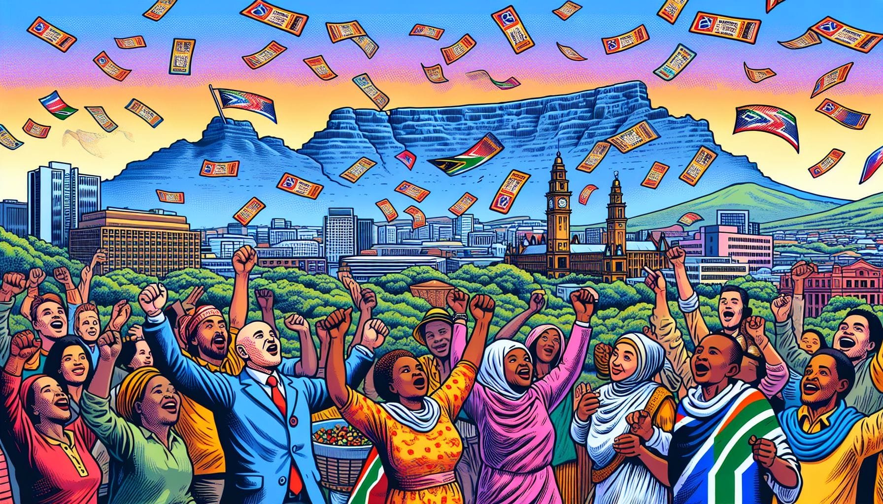 People in the street trying to catch free vouchers